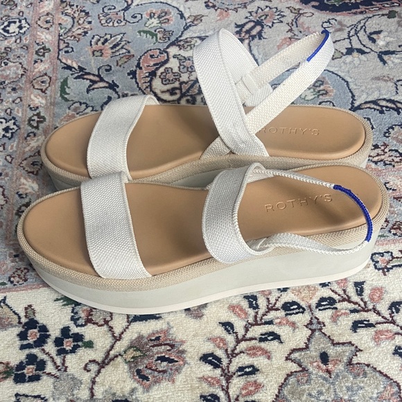 Rothys Sandals Lightweight Wedge Salt Cream Platform Open Toe Strappy Shoes 8.5 - Picture 4 of 15